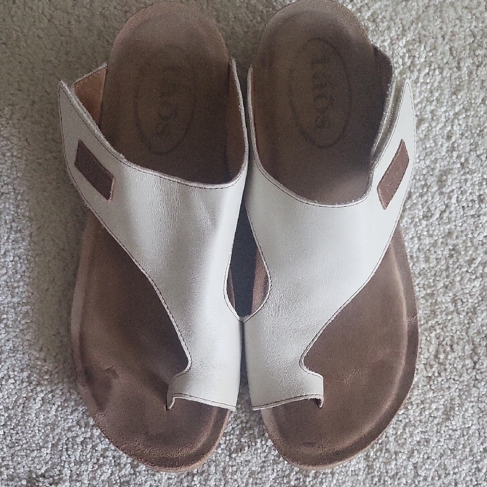 Taos White and Brown Leather Sandals